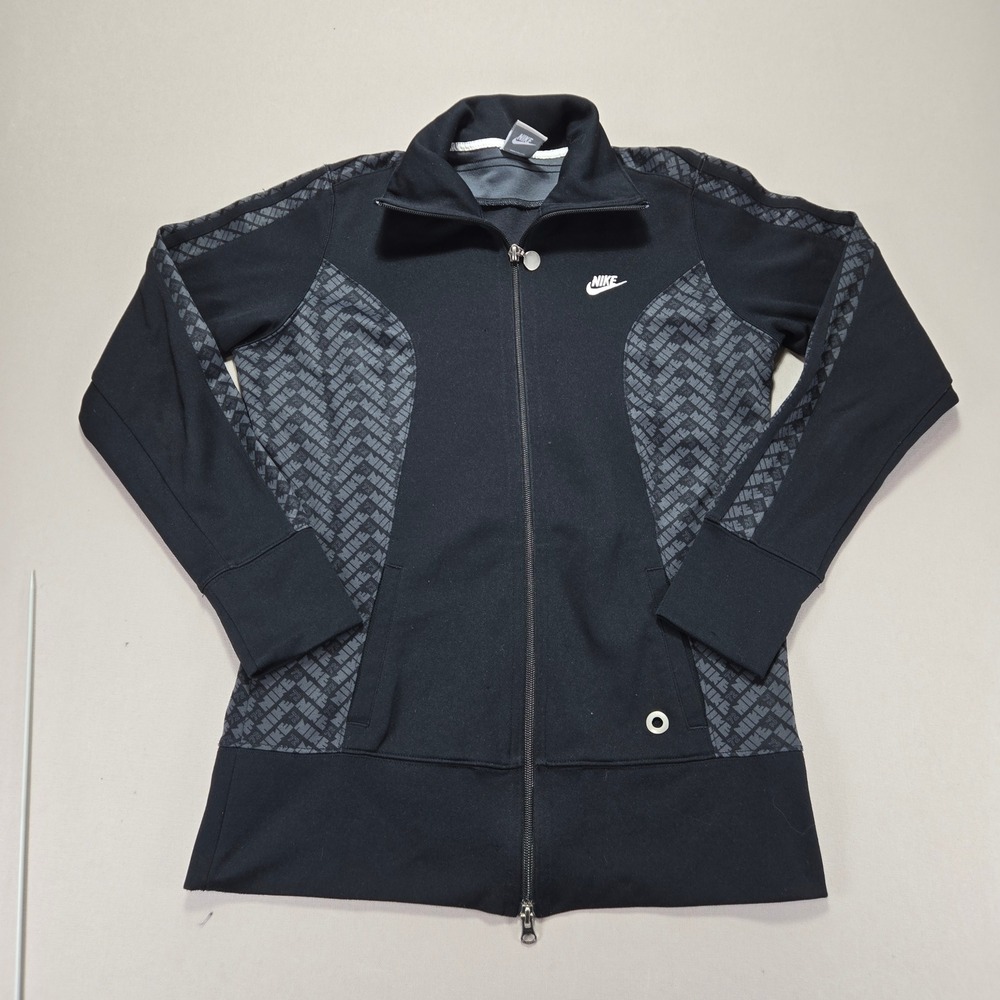 Nike Athletic Full Zip Track Jacket Black Grey Geometric Print Size‎ M
